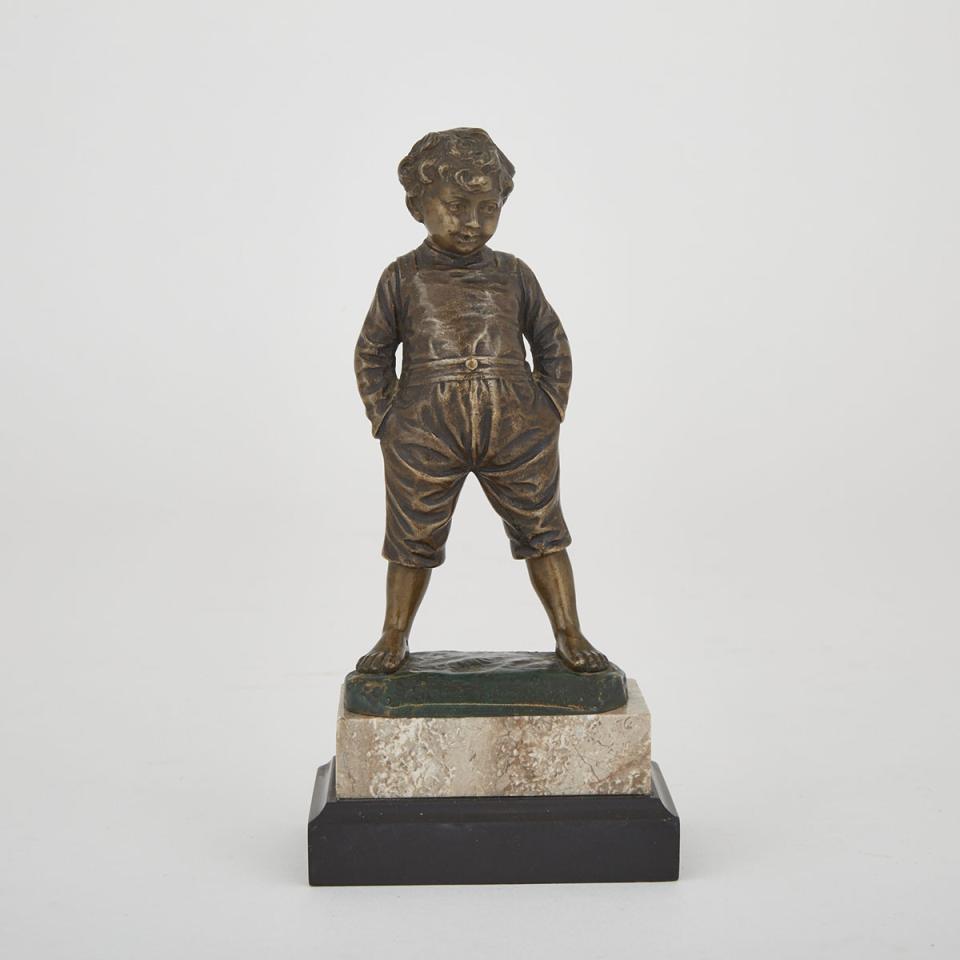 Continental Patinated Bronze Figure of a Young Boy Smoking, early 20th century