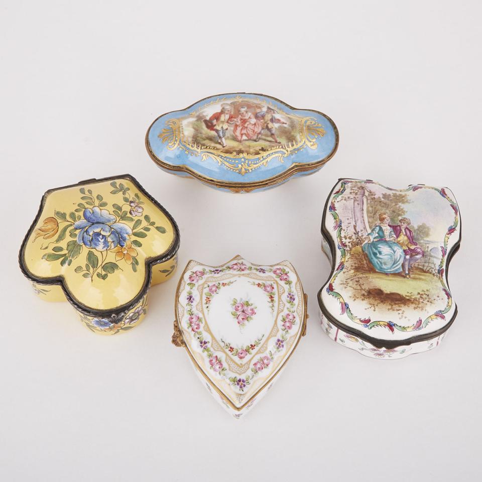 Four French Porcelain and Faience Boxes, late 19th/early 20th century