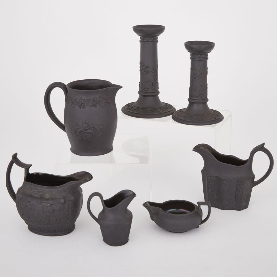 Group of English Black Basalt Table Articles, late 18th/19th century