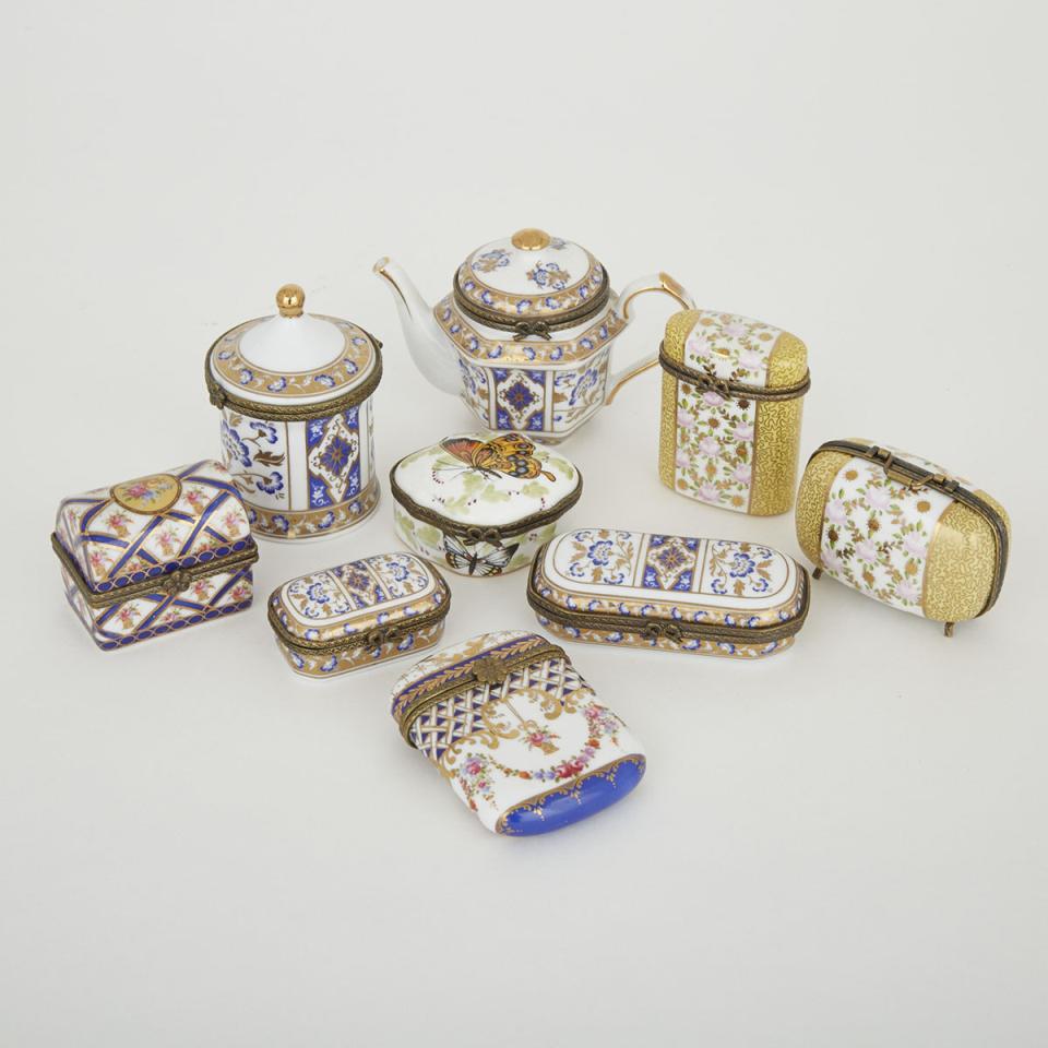 Nine Continental Porcelain Small Boxes, 20th century