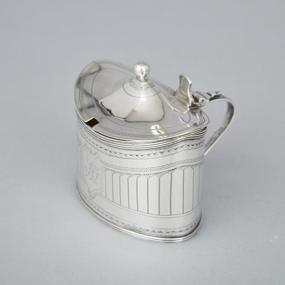 George III Silver Mustard Pot, Alexander Field, London, 1797, reworked by Paul Morin, Quebec City, Que., c.1800-15