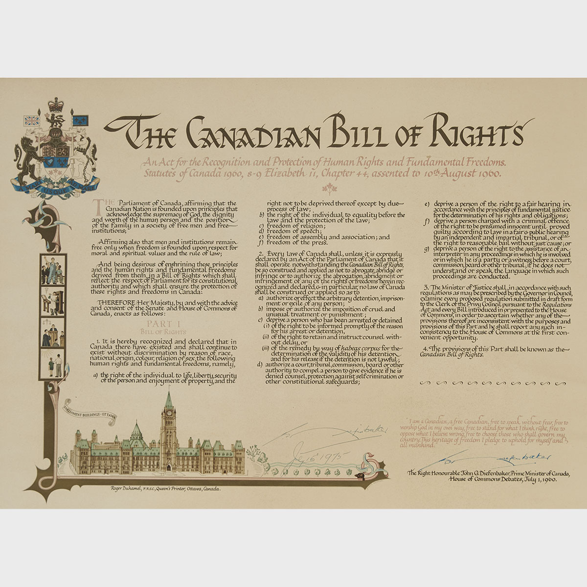 Commemorative Reprint of The 1960 Canadian Bill of Rights, 1975