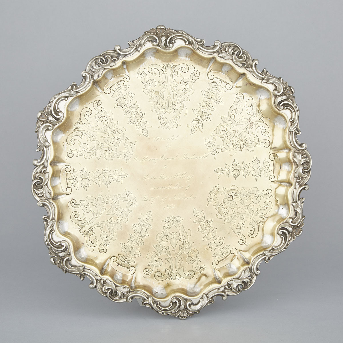 John A. Macdonald Silver Plate Presentation Tray, 1860