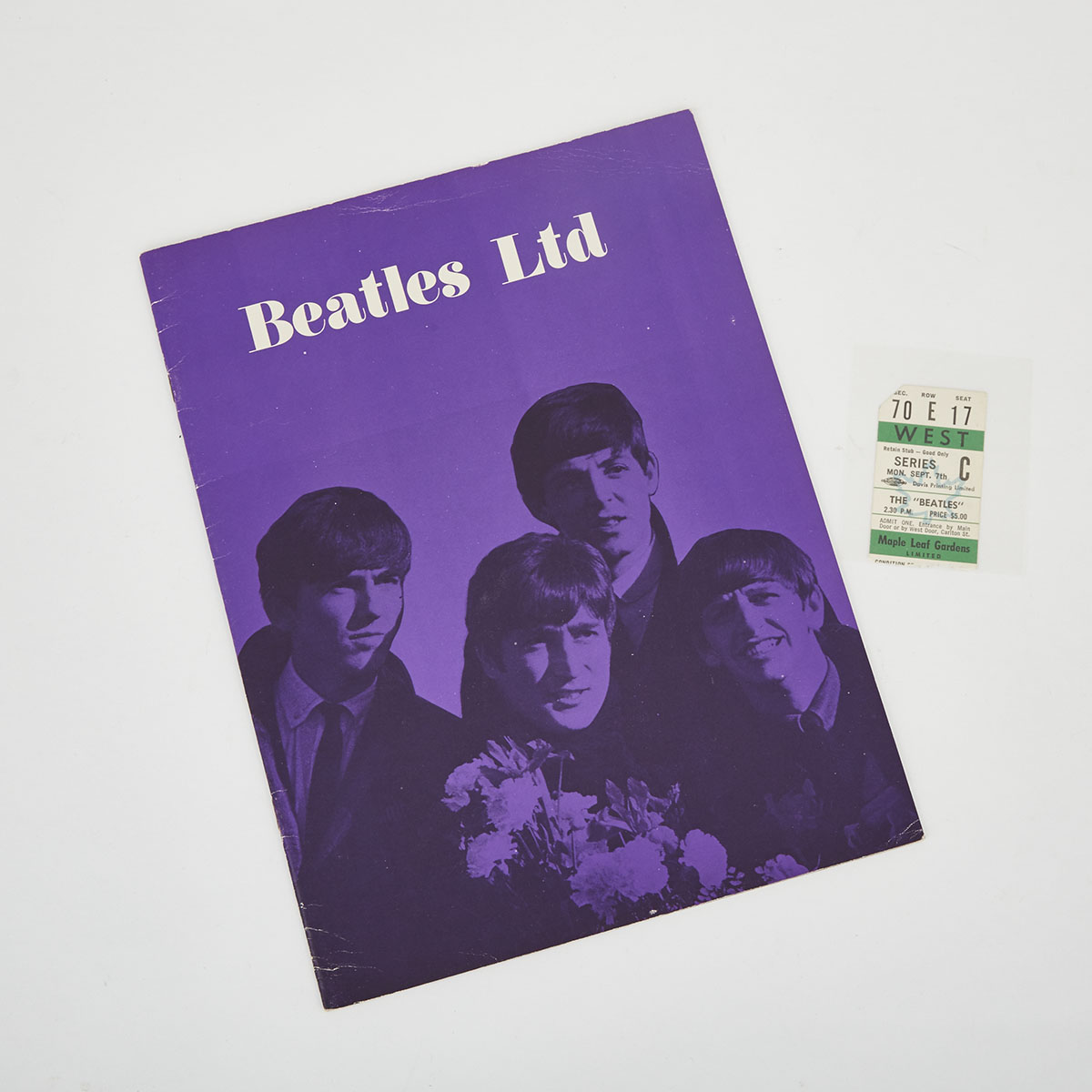 The Beatles First Concert at Maple Leaf Gardens Ticket, Sept. 7, 1964 and North American Programme: Beatles Ltd.