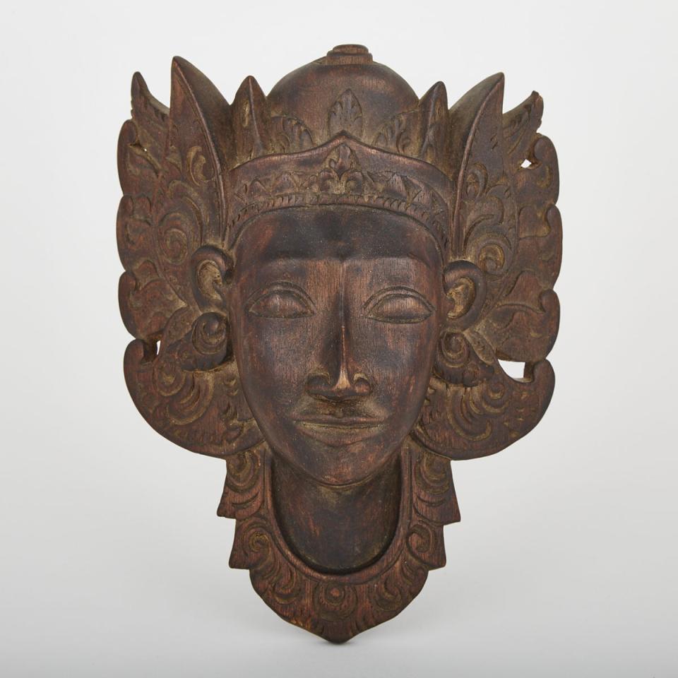Carved Wood Wall Mount of a Female Deity, Bali, Indonesia