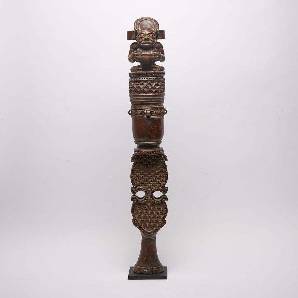 Chokwe Vessel with Chief Form Figural Lid, Central Africa