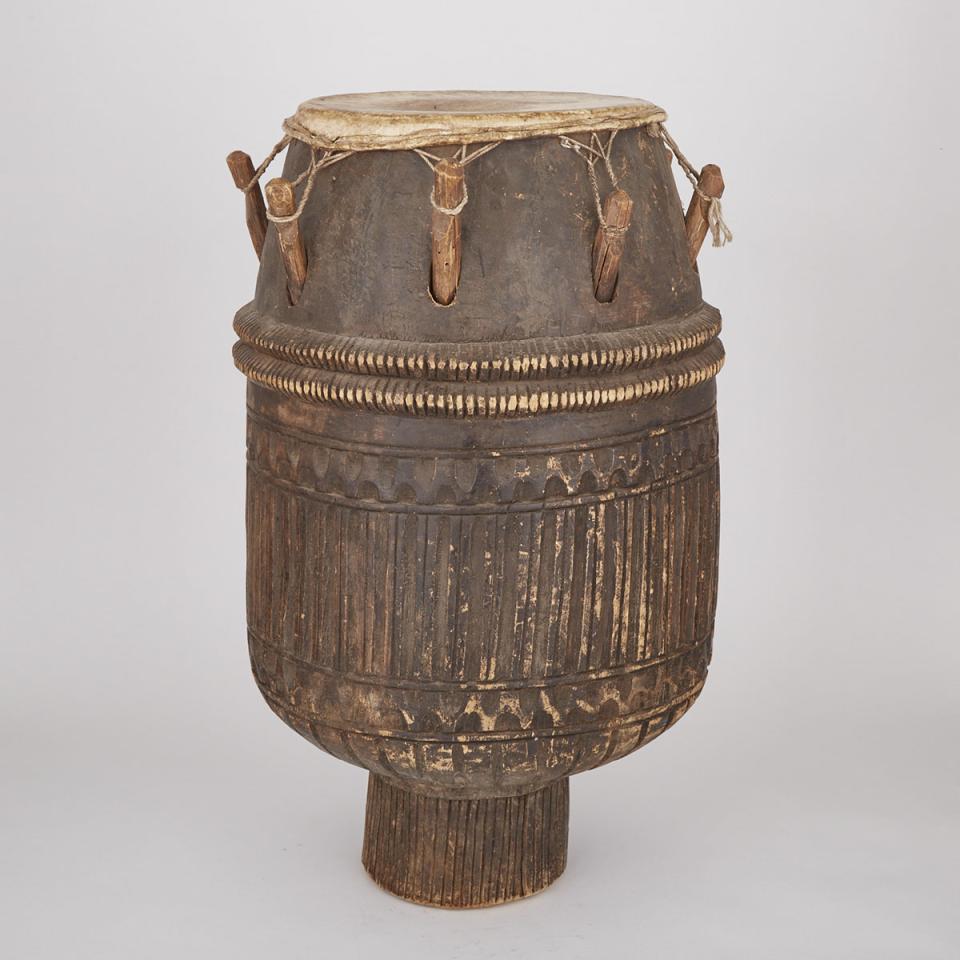 Carved wood and Hide Drum, Africa