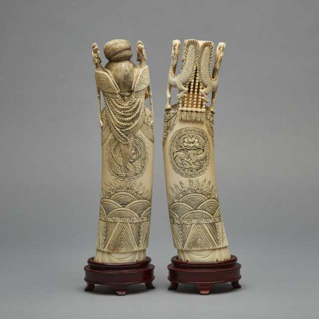 An Ivory Carved Pair of Liu Bang and Lu Zhi, Early 20th Century