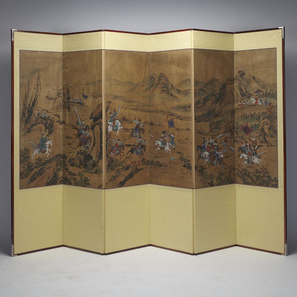 A Six-Panel Painted Floor Screen 