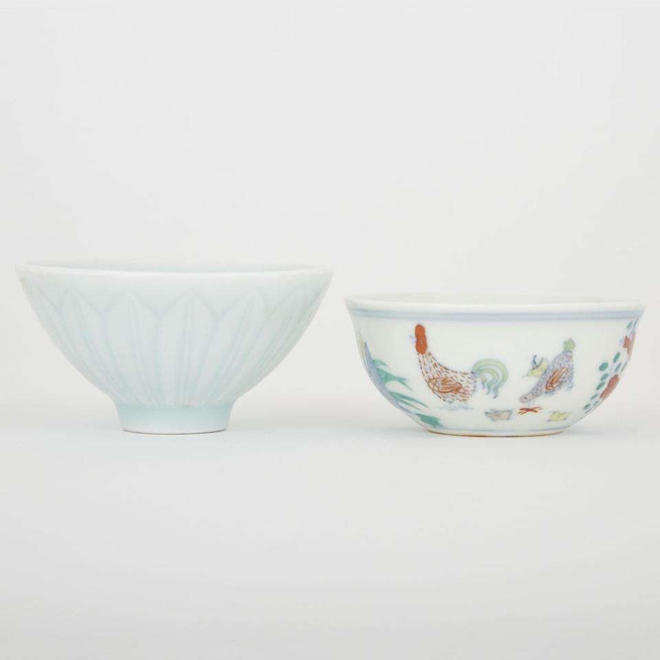 A Chicken Cup and a Celadon Leaf Cup