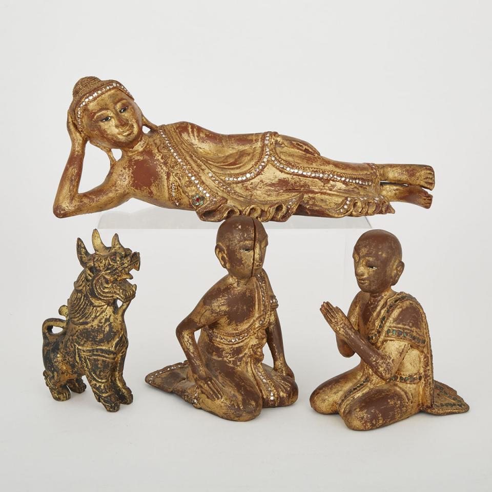 A Group of Four Lacquered Wood Figures, Southeast Asia