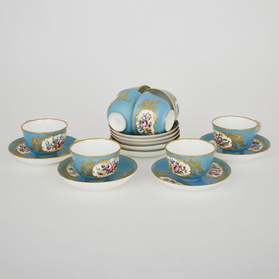 Eight ‘Sèvres’ Bleu Celeste Ground Cups and Saucers, c.1900