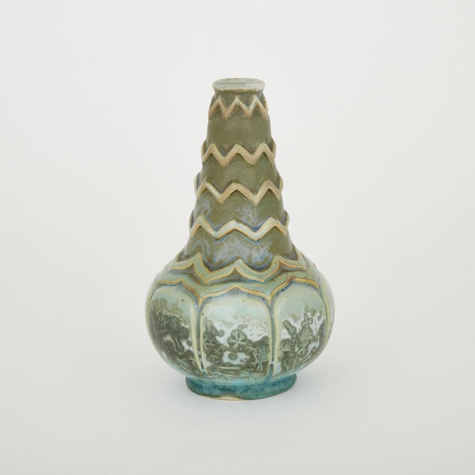 Mougin Moulded and Crystalline Glazed Stoneware Vase, Gaston Ventrillon, early 20th century