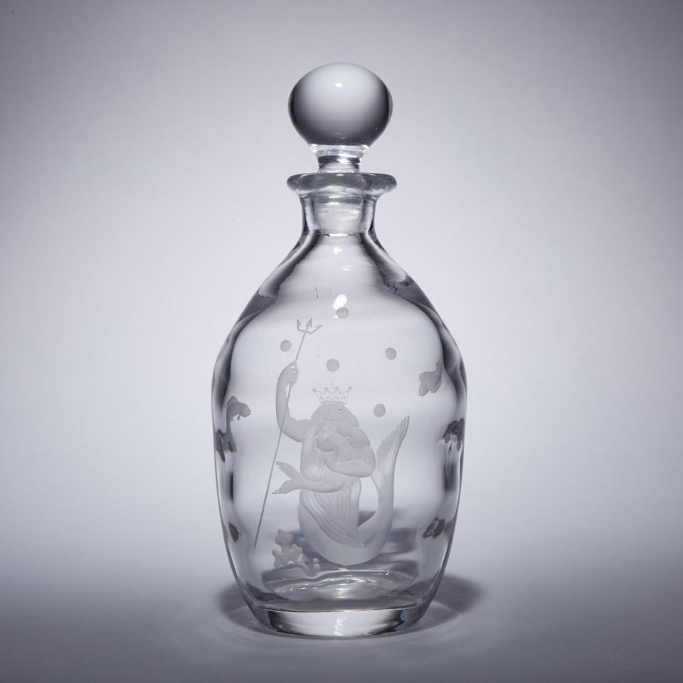 Boda Engraved Glass ‘Neptune’ Decanter, mid-20th century