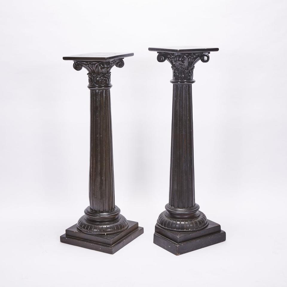 Pair of Carved and Painted Wood Column Form pedestals, 19th/20th century
