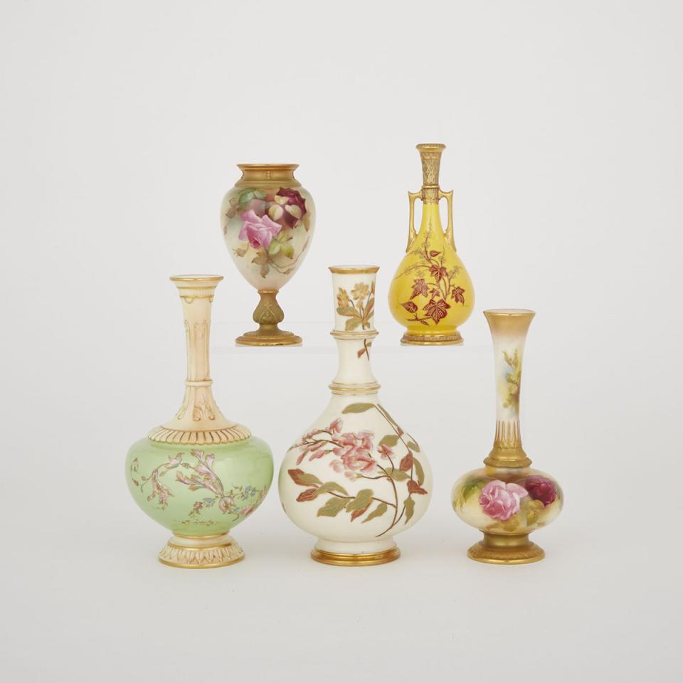 Five Royal Worcester Vases, late 19th/early 20th century