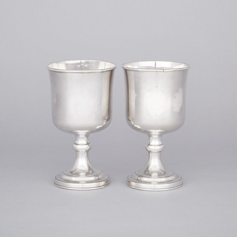 Pair of Old Sheffield Plate Chalices, Waterhouse, Hatfield & Co., c.1845