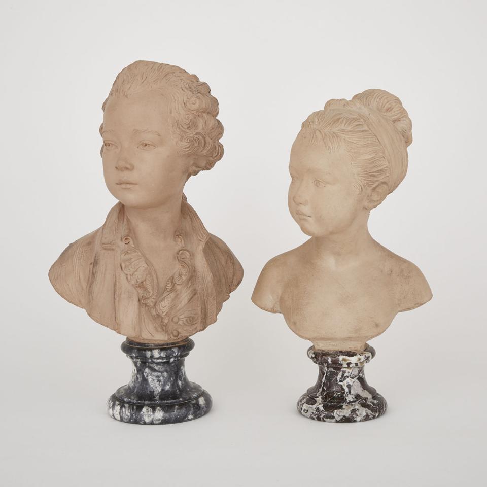 Two French Busts of Children After the models by Houdon, mid 20th century