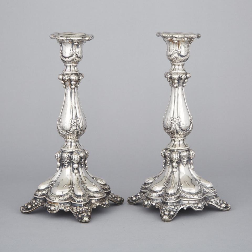 Pair of Continental Silver Candlesticks, probably Austro-Hungarian, late 19th century