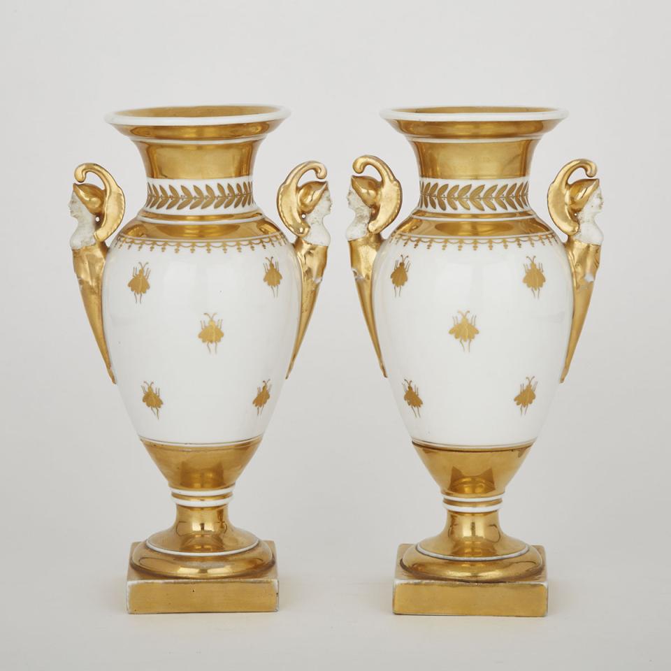 Pair of Paris Porcelain Two-Handled Mantel Vases, 19th century