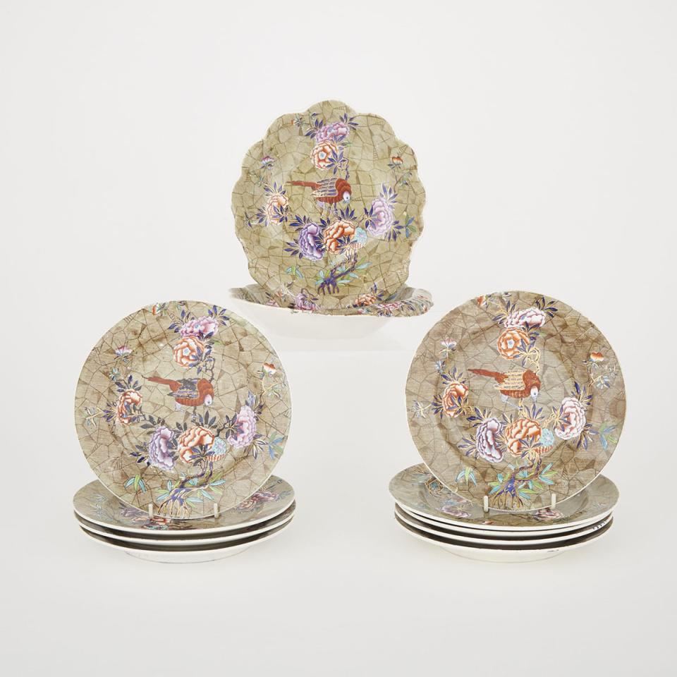 Nine Spode Pearlware ‘Tumbledown Jack’ Pattern Plates and Two Shell Dishes, c.1820