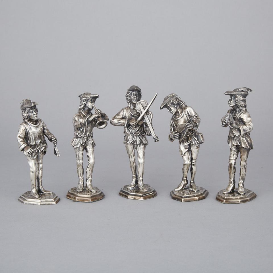 Five Spanish Silver Musician Figures, 20th century  