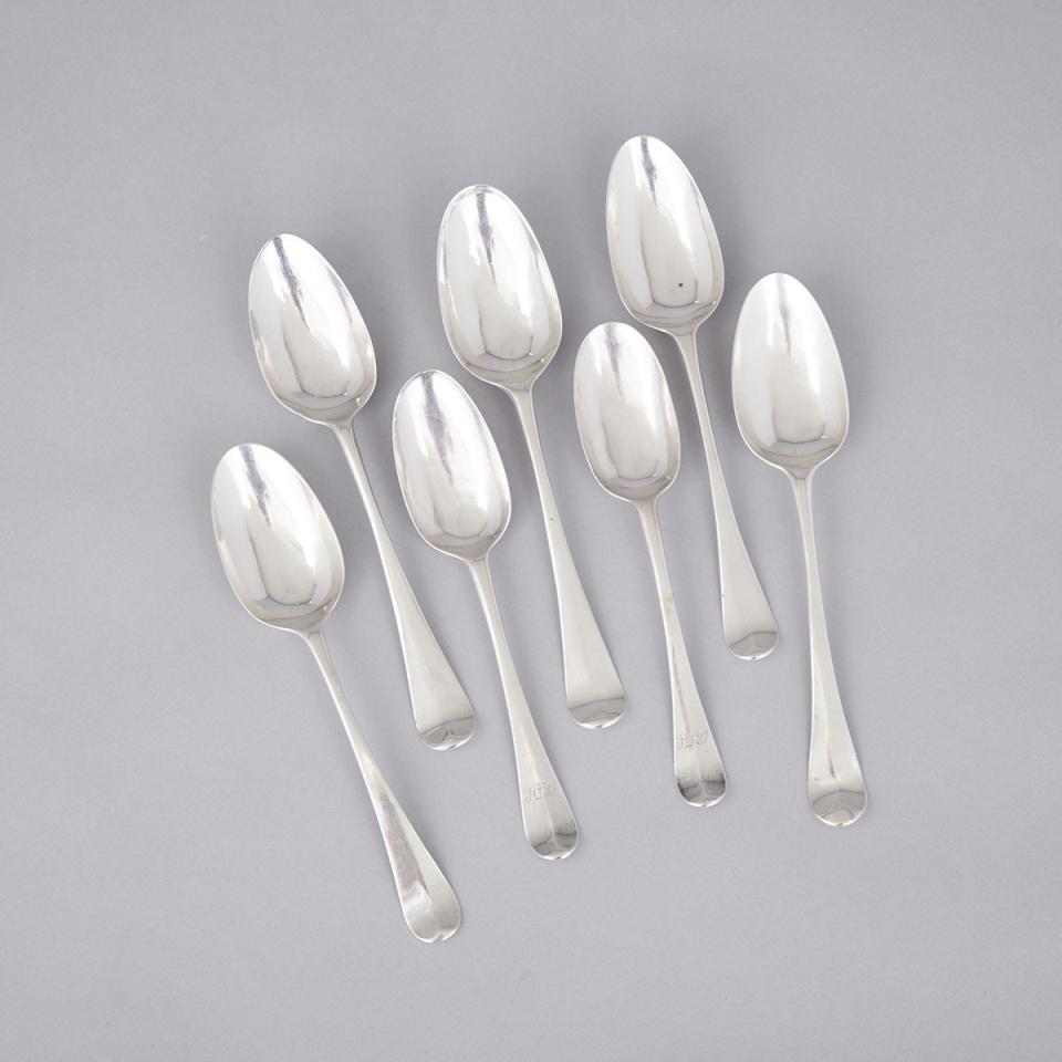 Seven Mid-Georgian Silver Scroll and Shell-Back Table Spoons, c.1740-65