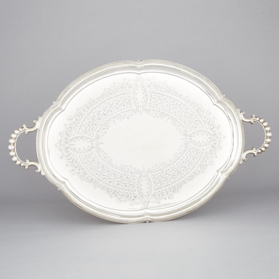 Victorian Silver Plated Two-Handled Shaped Oval Serving Tray, Walker & Hall, late 19th century  