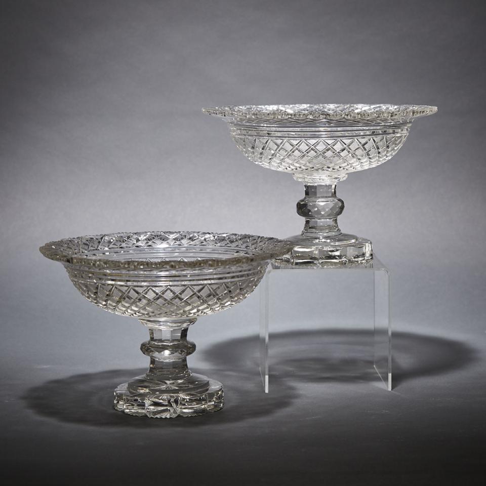 Pair of Continental Cut Glass Pedestal-Footed Bowls,  19th century