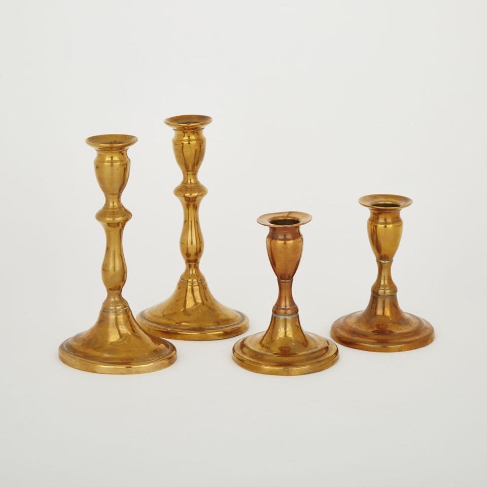Two Pairs of English Turned Brass Candlesticks, c.1800