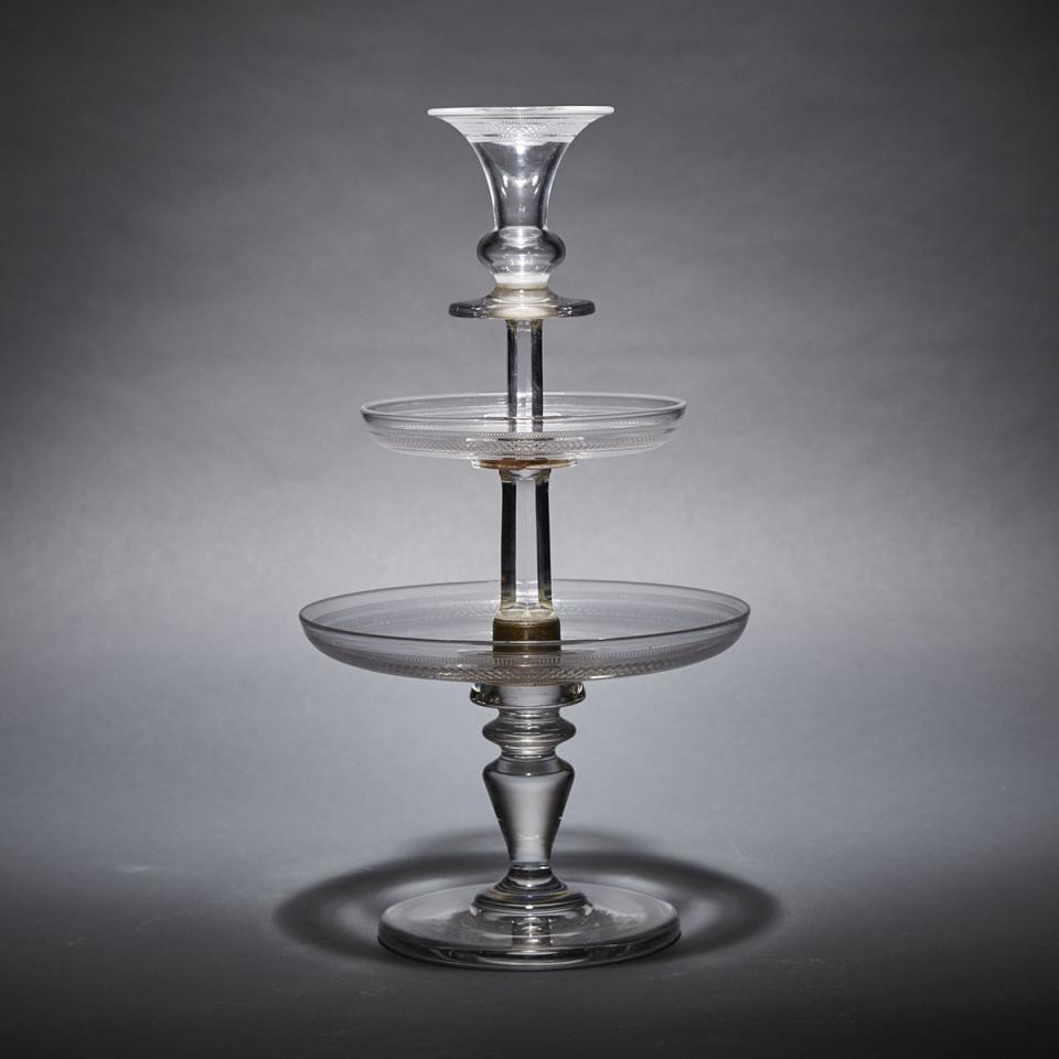 Etched Glass Two-Tiered Centrepiece with Vase Finial, late 19th century