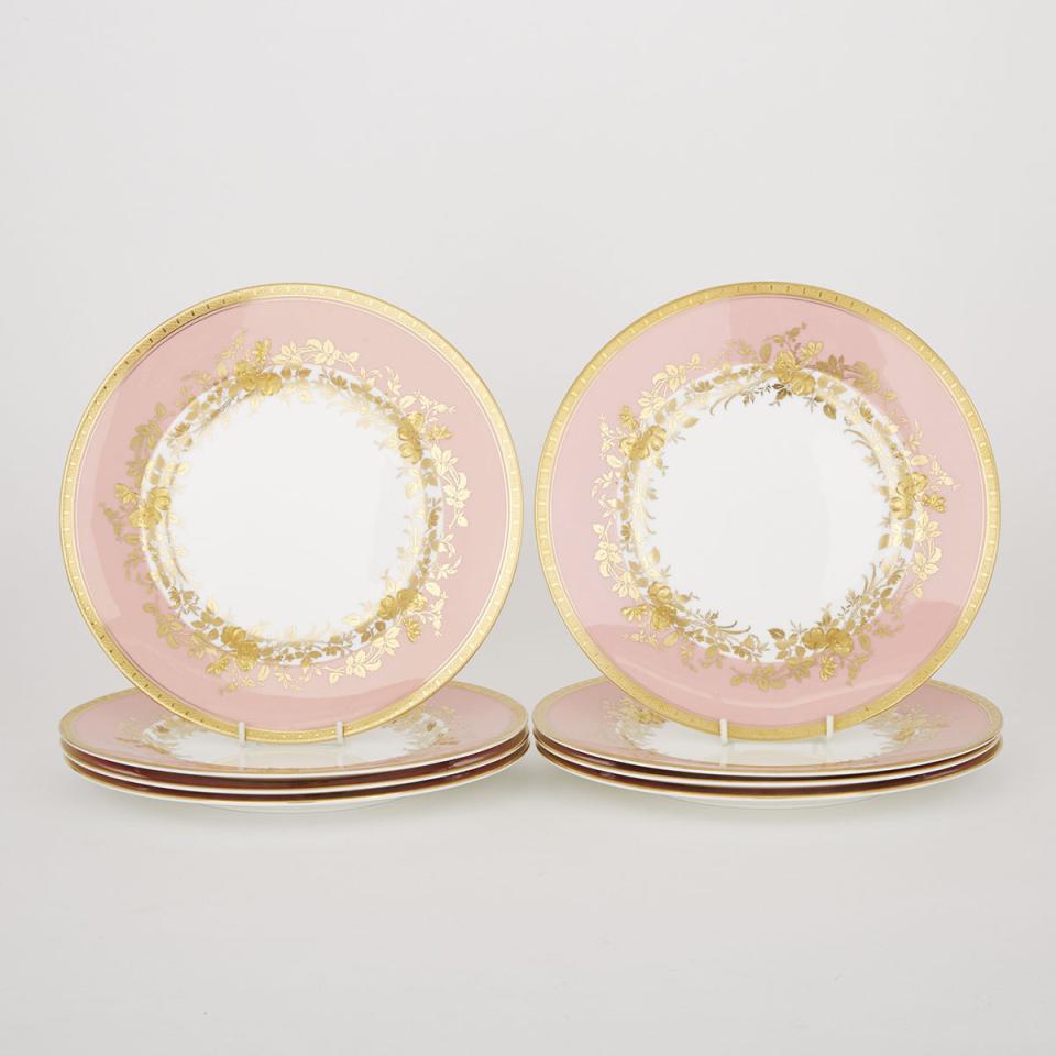 Eight Minton Pink and Gilt Decorated Service Plates, mid-20th century