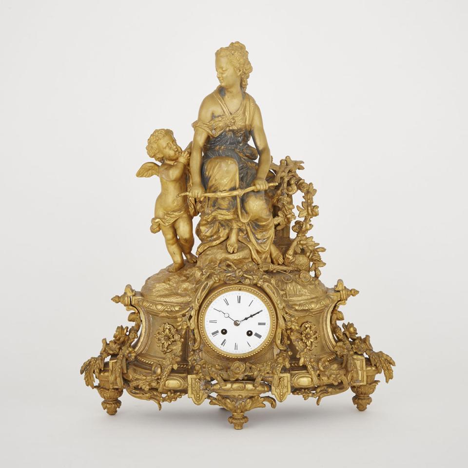 French Gilt Metal Figural Clock, 19th century