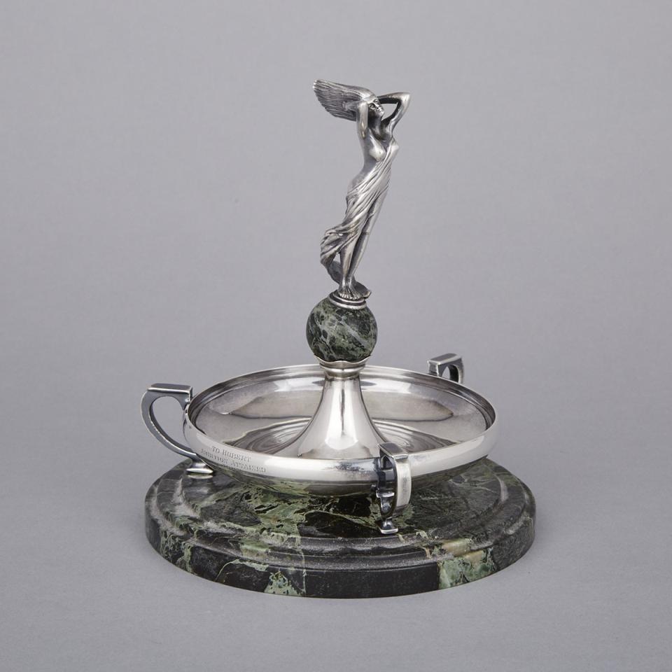 English Silver and Veined Green Marble Figural Vide-Poche, Roberts & Belk, Sheffield, 1930