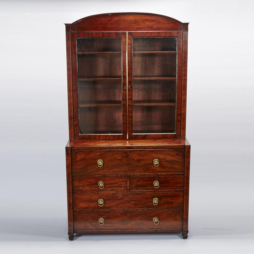 Continental Mahogany Secretaire Bookcase, early 19th century