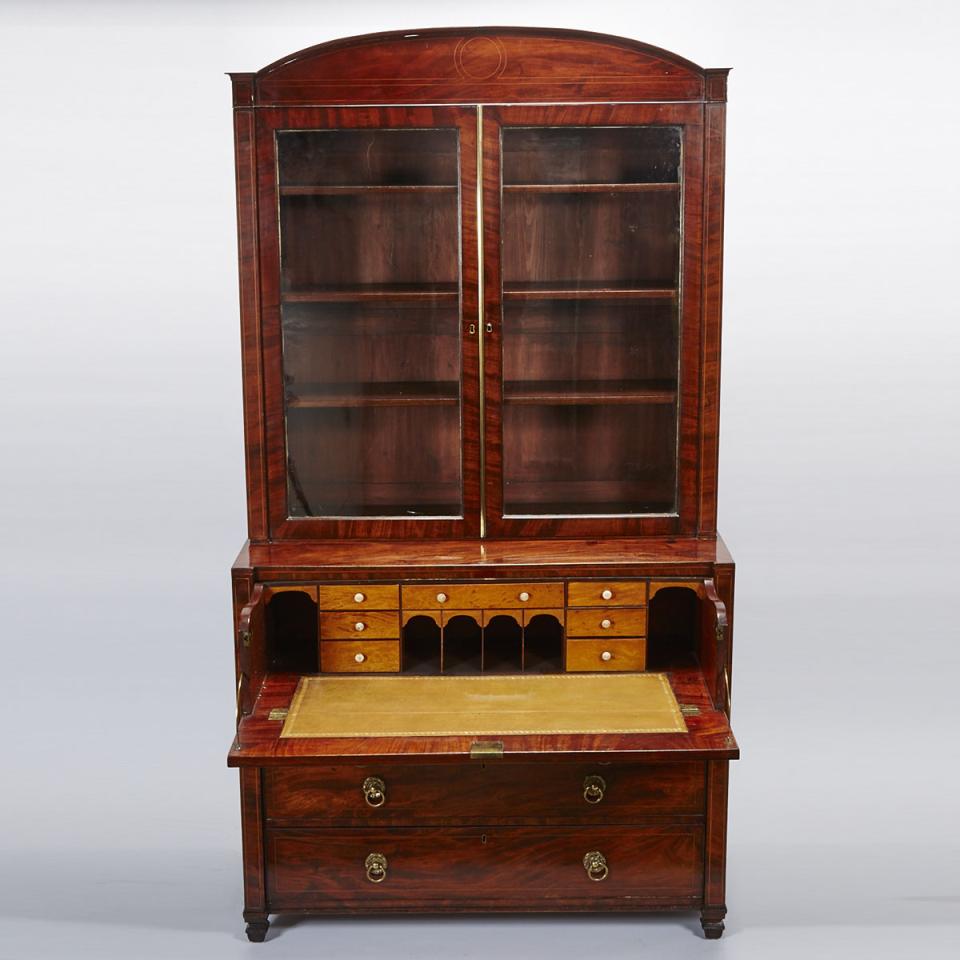Continental Mahogany Secretaire Bookcase, early 19th century