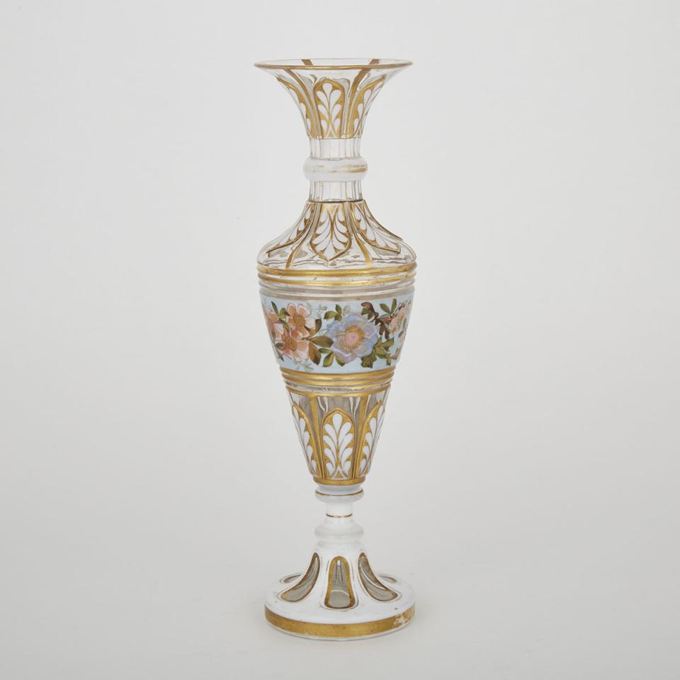 English Overlaid, Cut and Enameled Glass Vase, 19th century