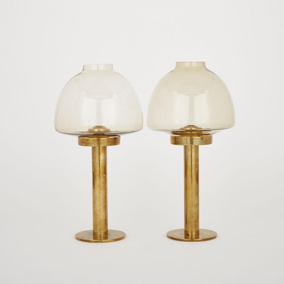 Pair of Hans-Agne Jakobsson Brass Candle Stick Lamps, Markaryd, Sweden, mid 20th century
