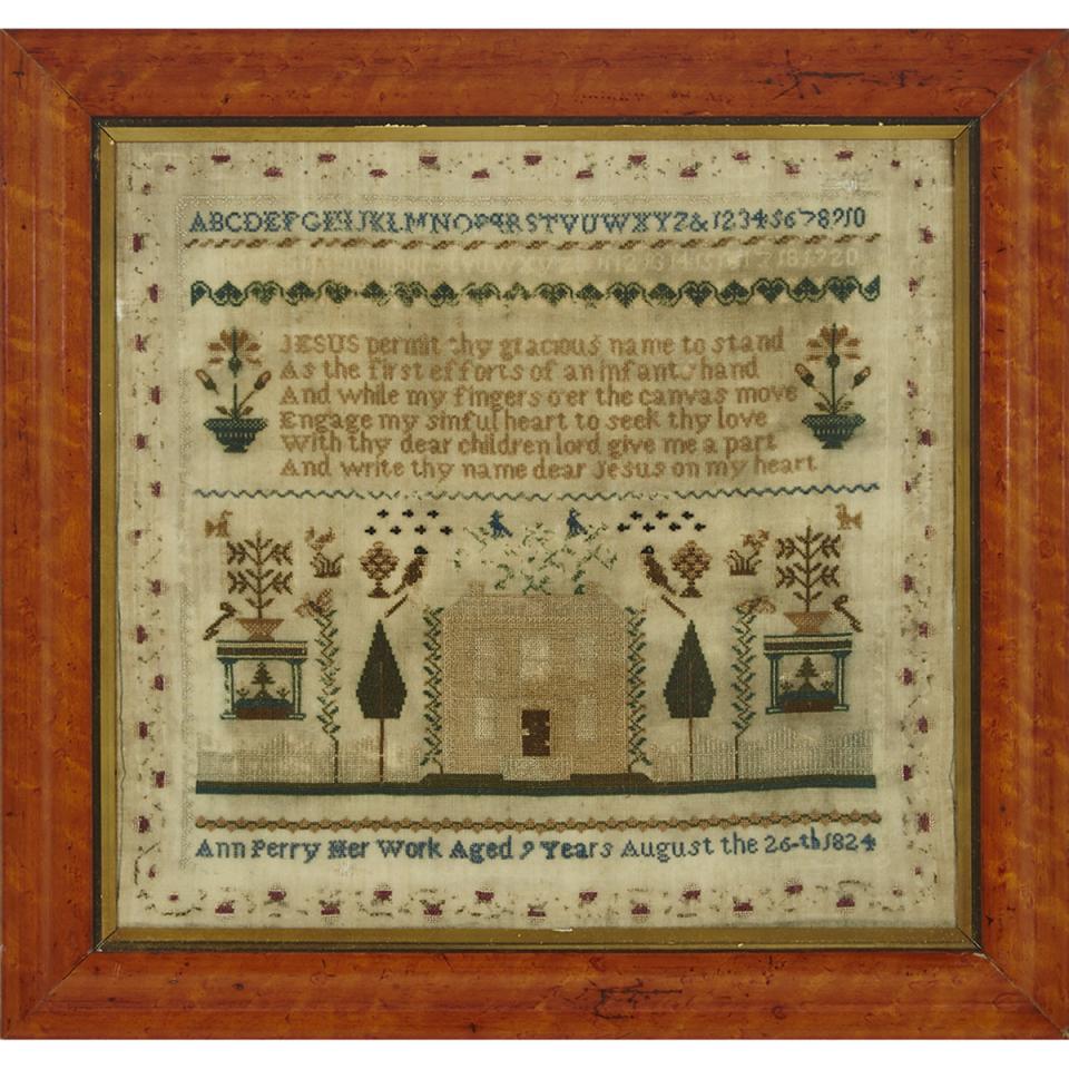 Alphabet, Verse and Pictorial Sampler, Ann Perry, 1824