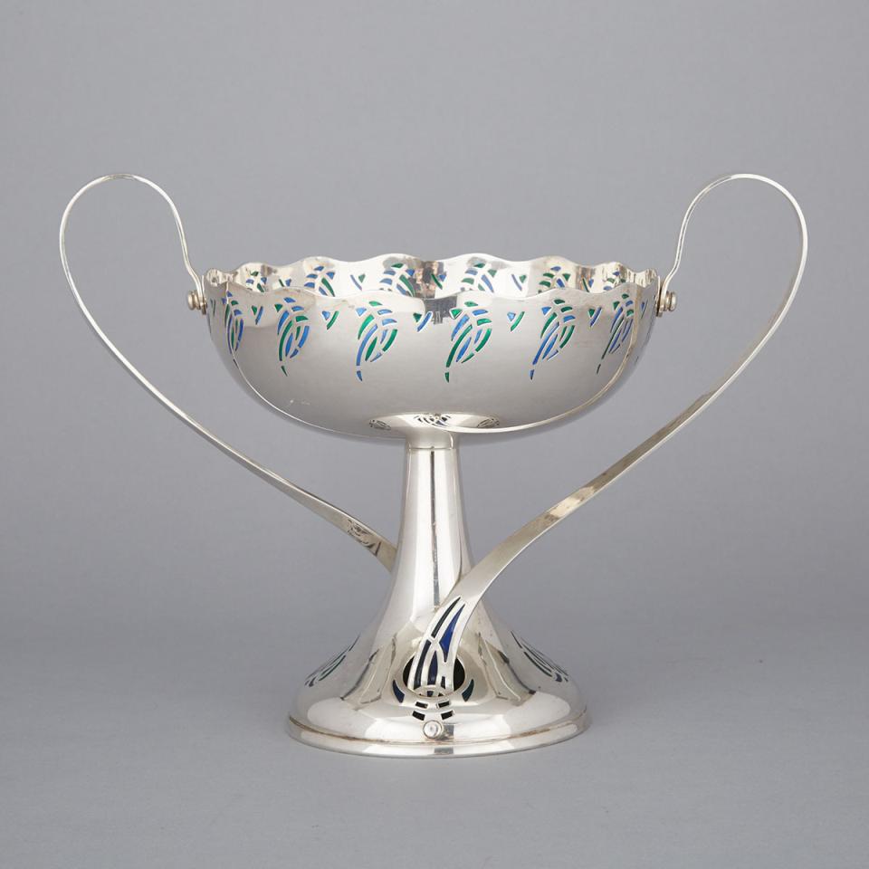 WMF Silver Plated and Plique à Jour Enameled Two-Handled Comport, c.1900