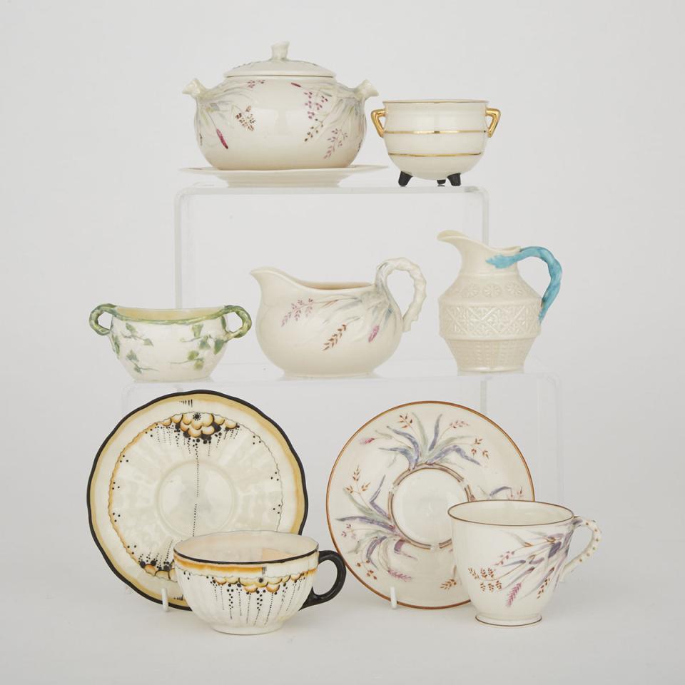 Group of Belleek Teawares with Painted and Moulded Decoration, c.1863-1946