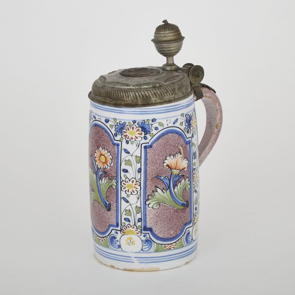 German Pewter Mounted Faience Stein, 18th century