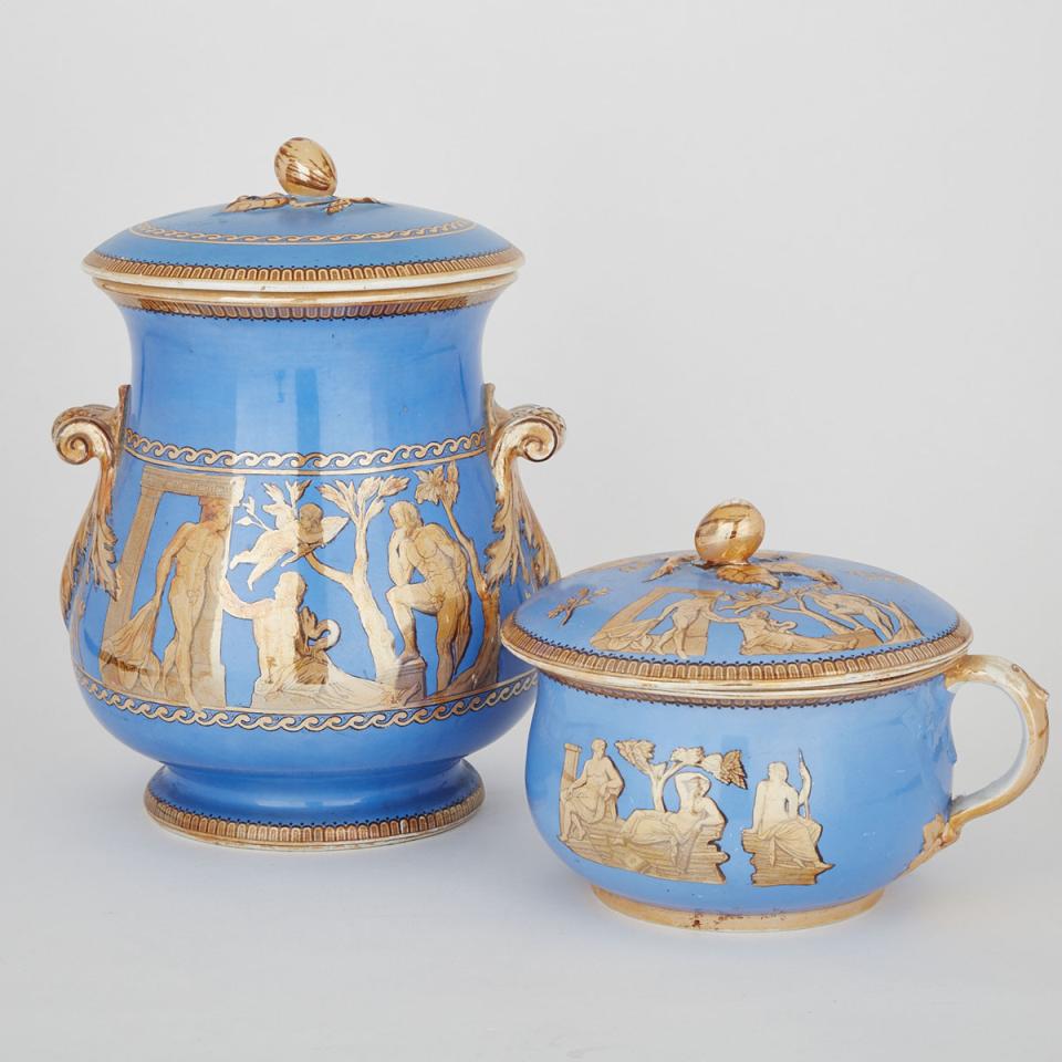 Furnival Covered Chamber Pot and Covered Slop Jar, 19th century
