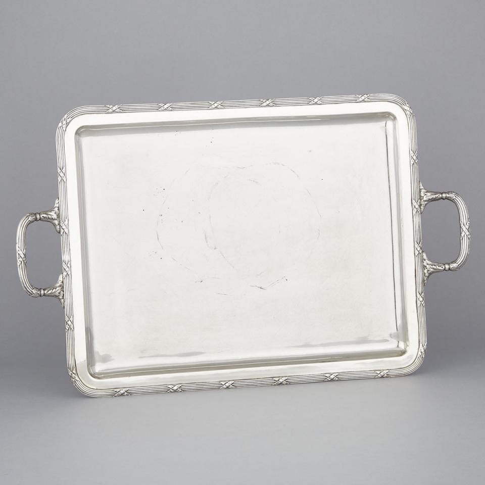 Spanish Silver Two-Handled Rectangular Serving Tray, 20th century