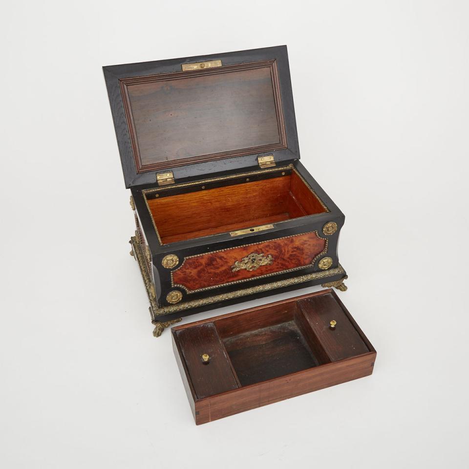 French Ormolu Mounted Burr Walnut and Ebonized Safe Box, 19th century