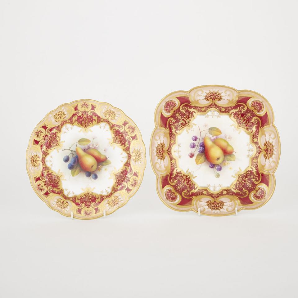 Royal Worcester Scalloped Square Dish and Plate, Albert Shuck, 1929