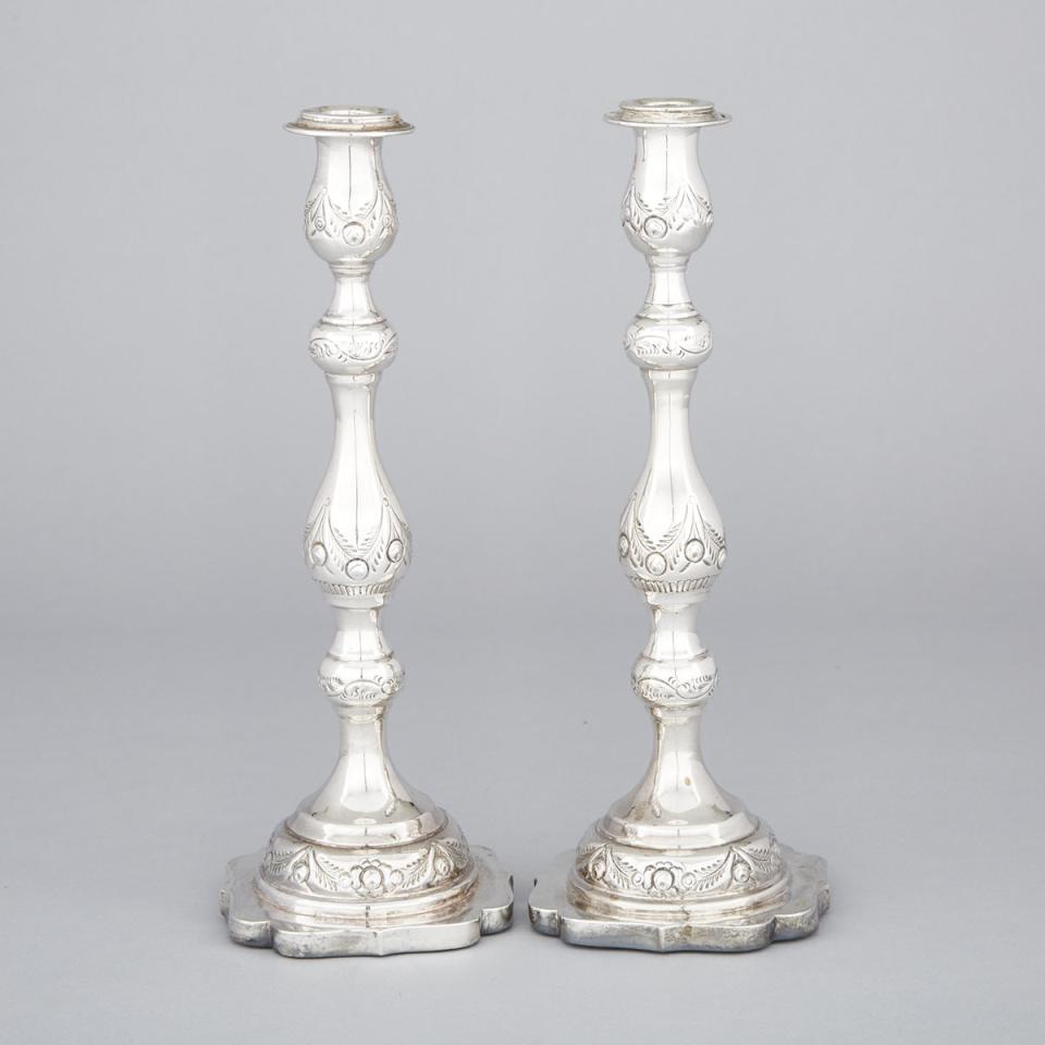 Pair of English Silver Table Candlesticks, Morris Salkind, London, 1929