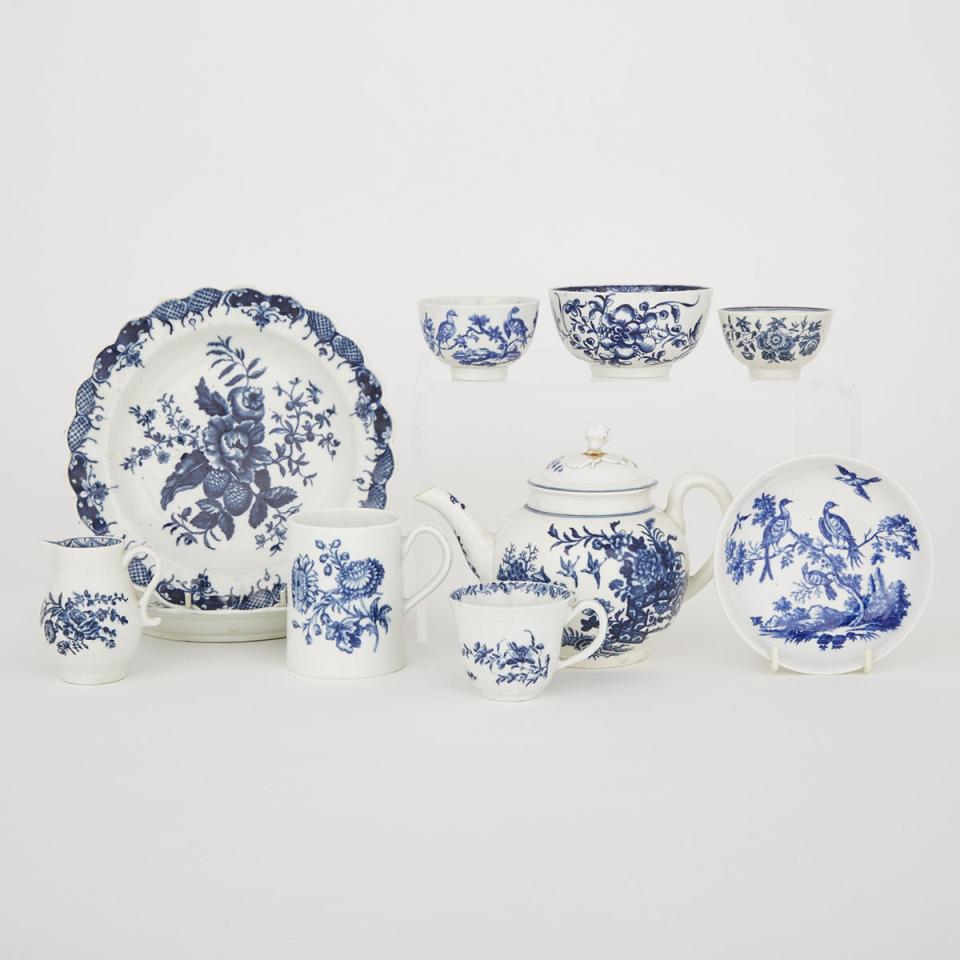 Group of Worcester Blue Printed and Painted Porcelain, late 18th century