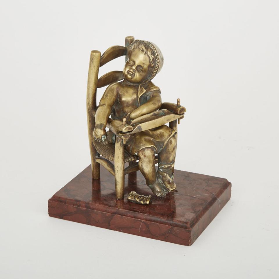 French Bronze Model of Child Sleeping in His Chair, 19th century