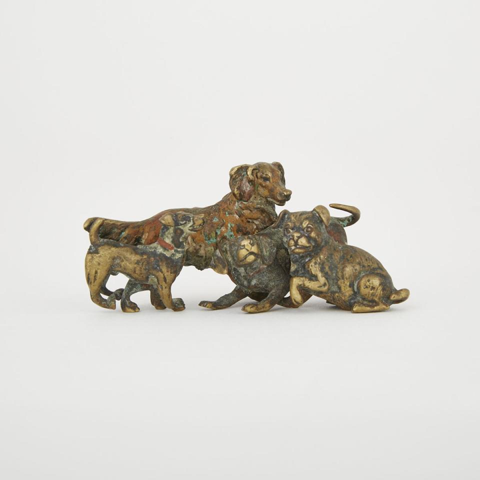 Small Austrian Cold Painted Bronze Group of Dogs, c.1900